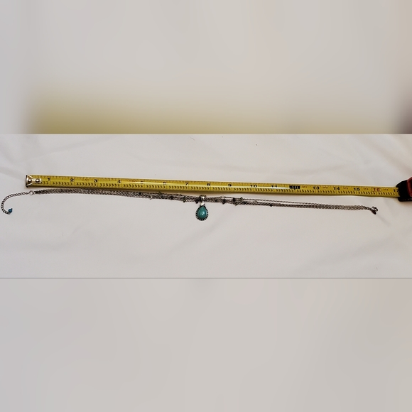 .925 STERLING SILVER 4 STRAND CHAIN WITH STONES AND TURQUOISE PENDANT W/ ACCENTS - Picture 12 of 13